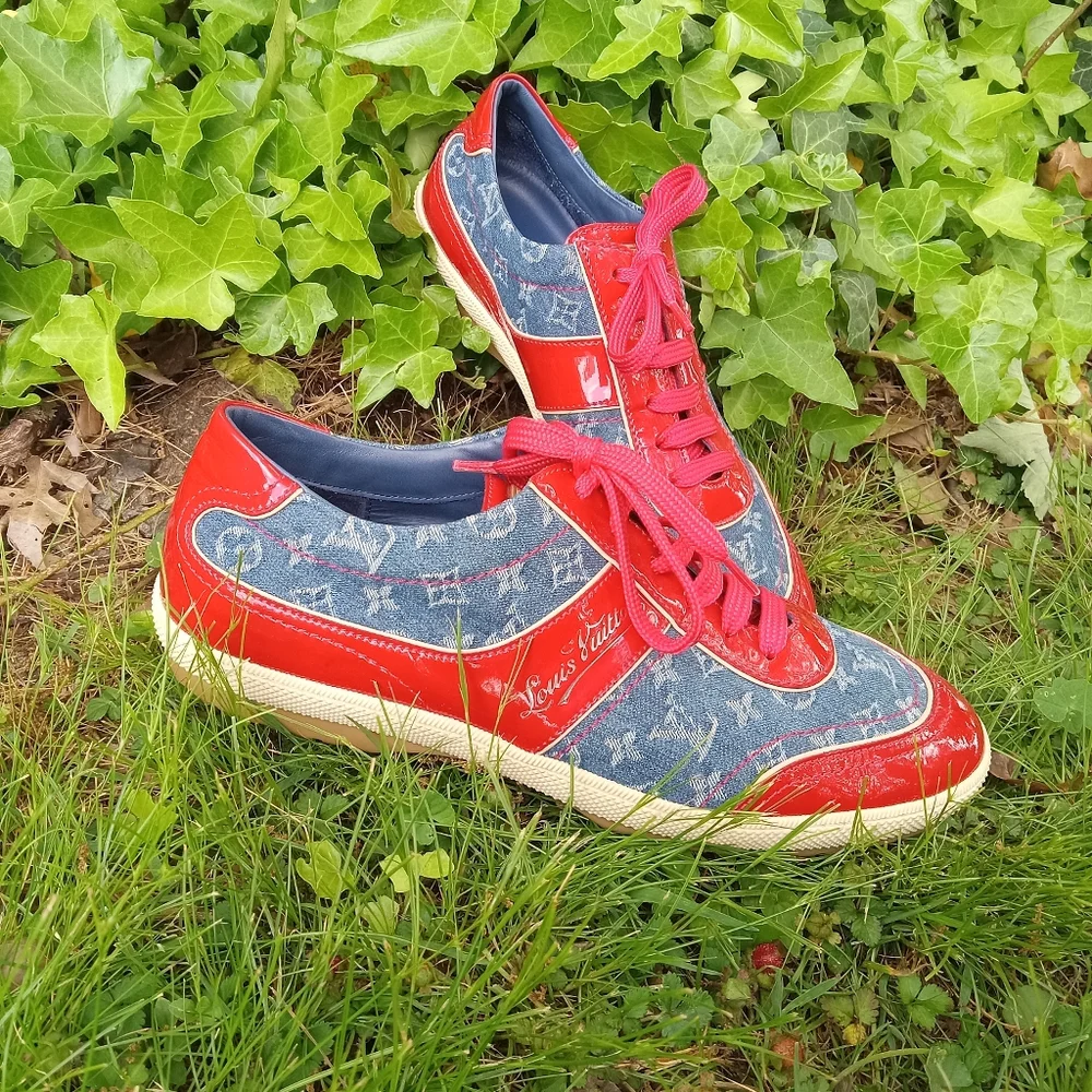 Vintage Louis Vuitton Denim and Red Patent Leather sneakers size 39/8.5